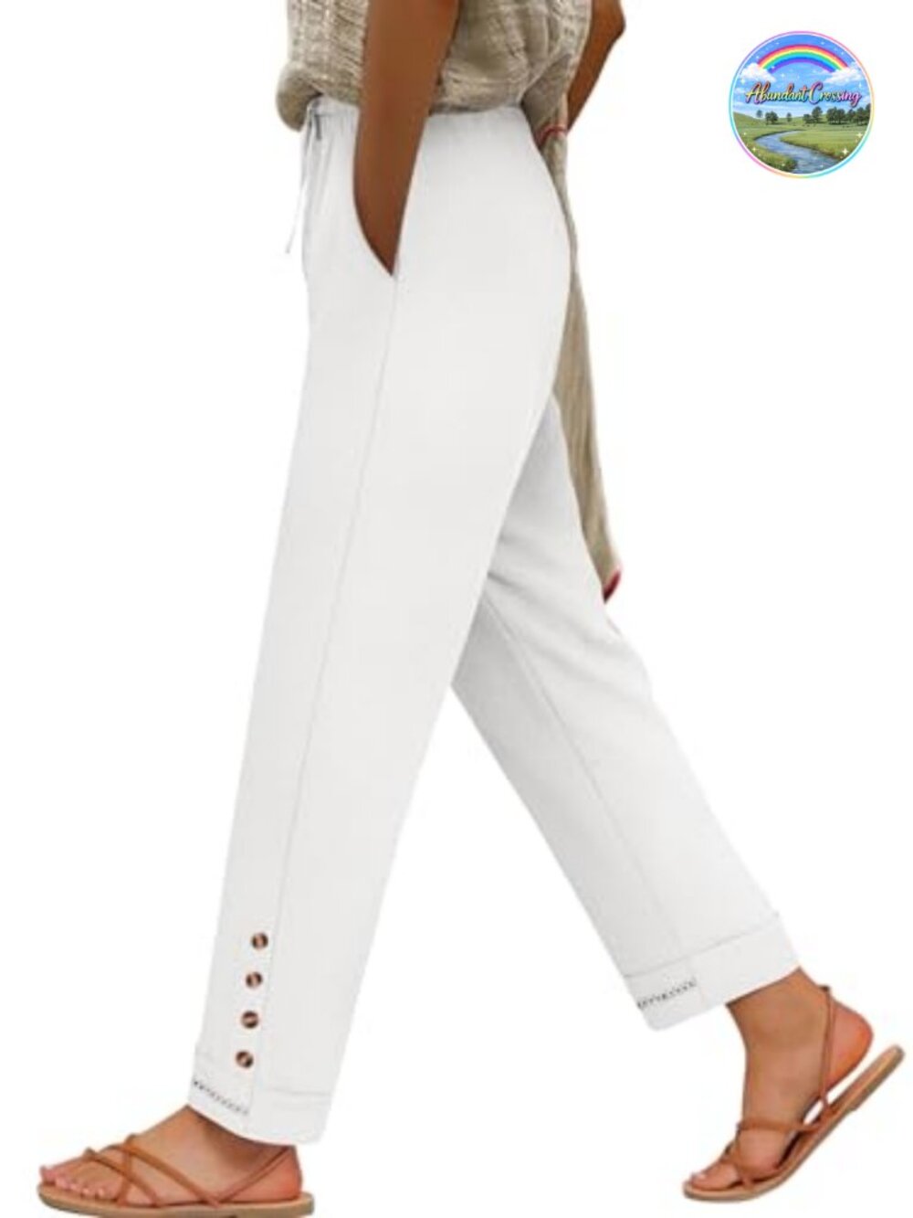 Cropped Ankle Pants Drawstring Elastic Waist Lounge Office Capri